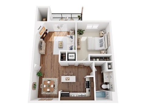 Floor plan for 1 bed, 1 bath, 718 sqft